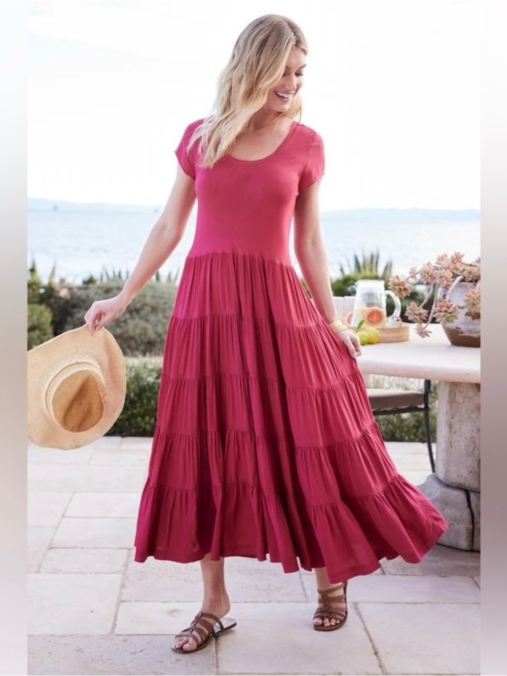 SOFT SURROUNDINGS NWT Kara Tiered Maxi Dress in Berry Size S